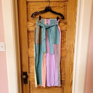 Morgan Claire linen paperbag colorblock pants